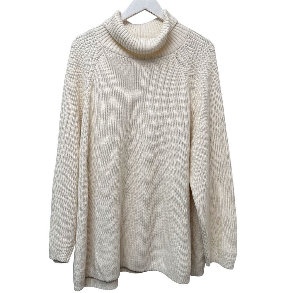 COLDWATER CREEK Turtleneck Sweater Cream Plus Size 3X Shaker Knit Cotton Womens